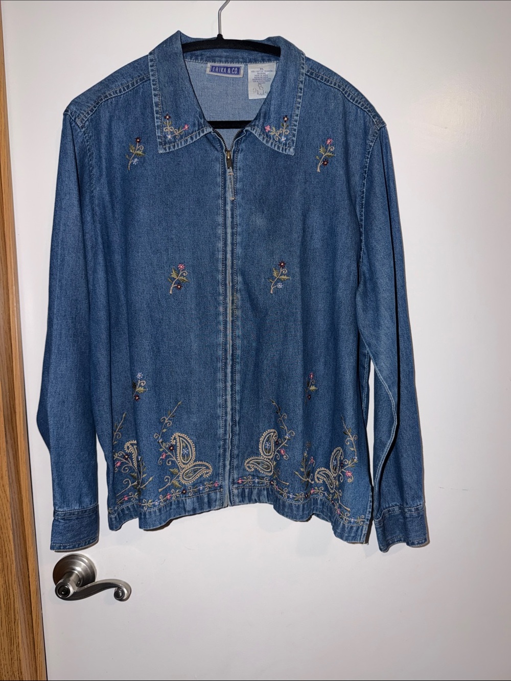 Embroidered Blue Denim Zip-Front Jacket by Denim & Co.